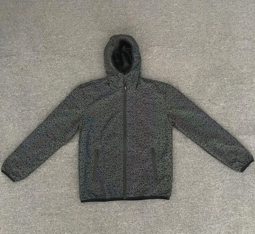 

Men autumn winter hip hop reflective jacket shiny striped reflect light coats man casual hooded jackets windbreaker