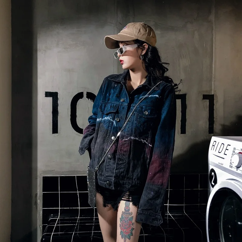 Женская джинсовая куртка с принтом граффити винтажный Топ в стиле Харадзюку