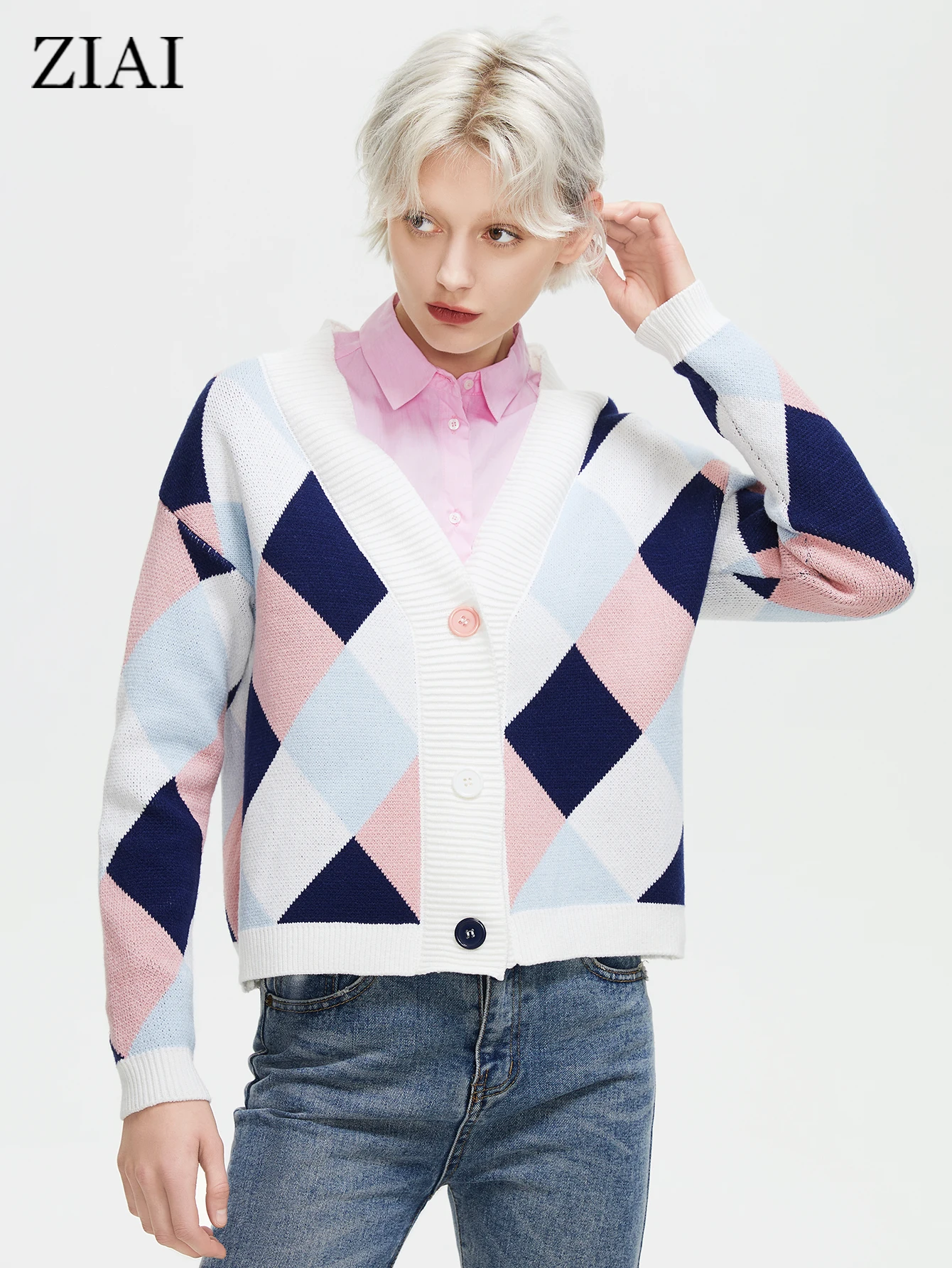 

ZIAI 2022 Women's Autumn Winter Cardigan Knitted Sweater Female V-Neck Long Sleeve Loose Tops Preppy Korea Casual Blouse ZMY013