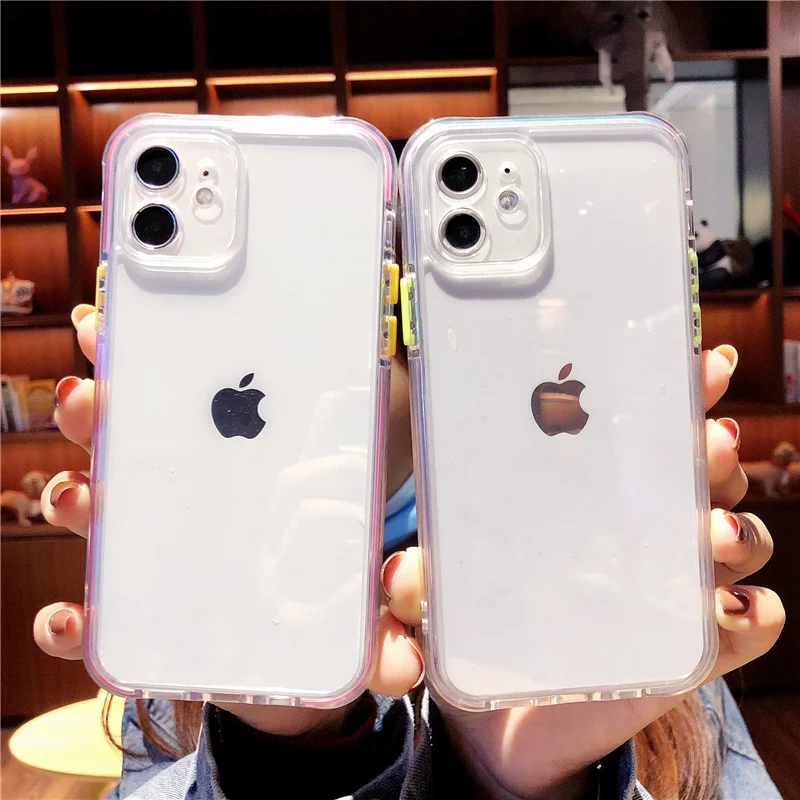 

Fashion colorful Transparent Frame Phone Case For iPhone 12 11Pro X XR XS Max MINI 8 7 6S SE Plus Soft TPU Protection Back Cover