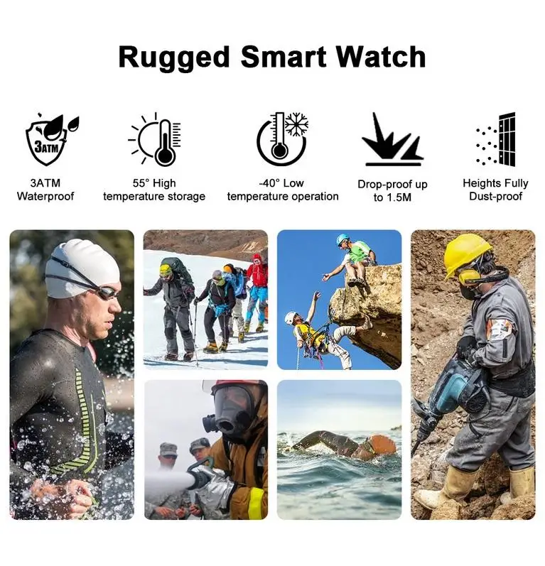 

Smart Watch For Men Women Outdoor Sports Waterproof Fitness Tracker Blood Pressure Monitor Rugged for Android IOS Phone