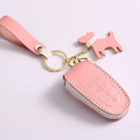 lady use pink 7 buttons key case cover for hyundai sonata tucson santa fe 2021 leather car key cover case fob holder