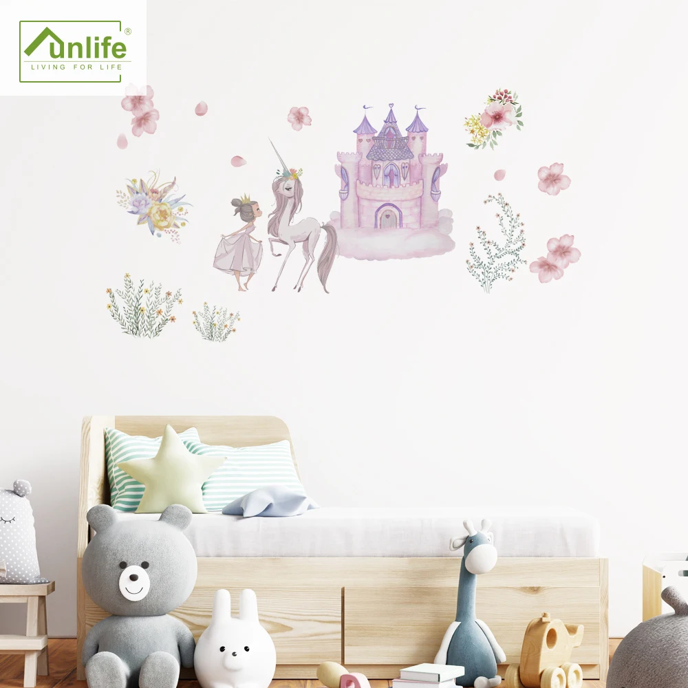 

Funlife®Наклейки на стену с принцессой, единорогом, легко чистятся, обои, наклейки на стену, самоклеящиеся детские украшения для дома