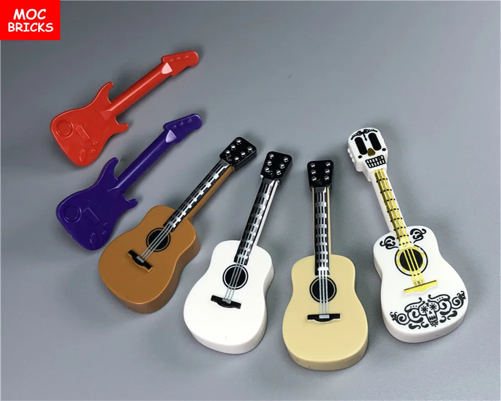 5 шт./лот MOC кирпичи музыкальное оборудование игрушки белая гитара бас