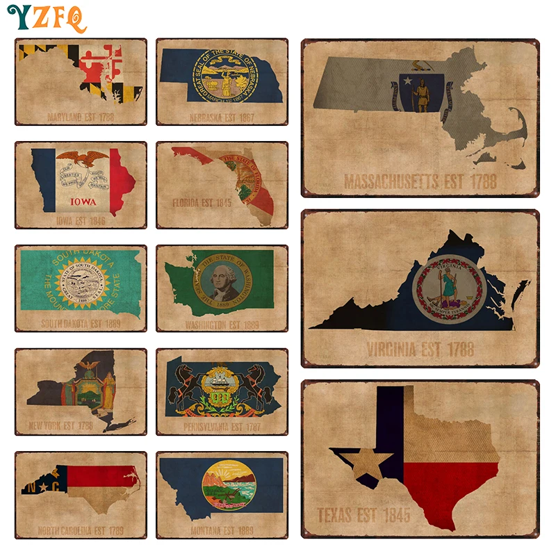 

Карта штата в американском районе, ретро постер, Оловянная живопись, используется для кафе, сада, гостиной, дома, декоративная доска, 30x20 см