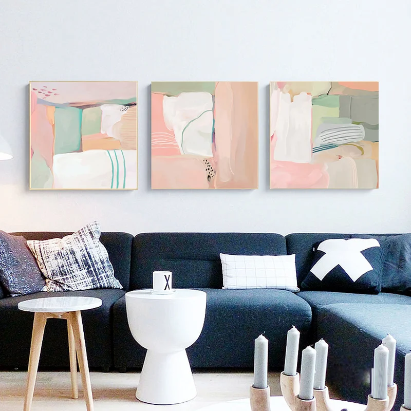 Абстрактная современная картина розовый белый зеленый постер скандинавский