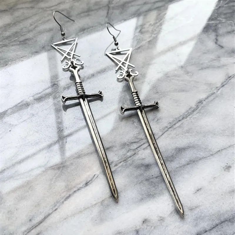 

Swords Earrings Soldiers Gothic Jewelry Witch Fashion Women Gift 2020 New Delicate And Beautiful Wholesale Statement Big Pendant