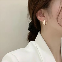new design gold color metal geometric irregular tassel chain clip pierced stud earrings for women gold jewelr