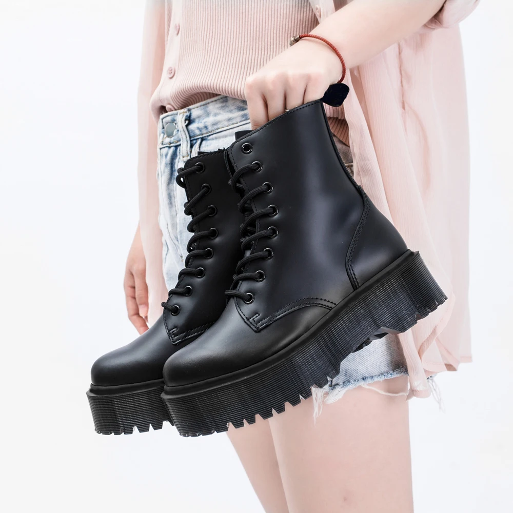 Обувь из натуральной кожи Высокая платформа Сапоги в стиле панк Женские