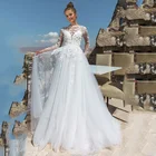 Платье свадебное кружевное с длинным рукавом, вырезом лодочкой и открытой спиной