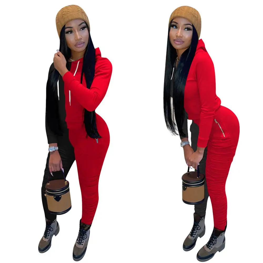 

Two color stitching Tracksuits Plus Size 2 Two Piece Sets Women Casual Sweatshirt Pants Sets 2020 Autumn Winter Clothing Set