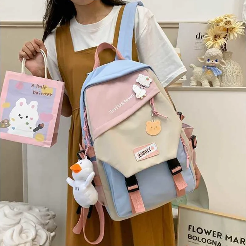 Simple Versatile High School Students Bag Cute Style School Bag Girls Korean Ulzzang Color Matching Backpack Women Backpack