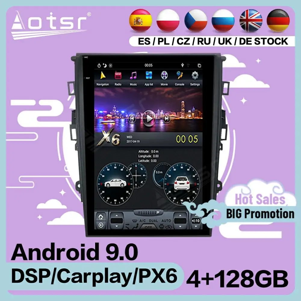 

128G экран Тесла мультимедийный стерео Android 9 плеер для Ford Mondeo Fusion MK5 2013 2014 2015 2016 2017 Navi приемник головное устройство