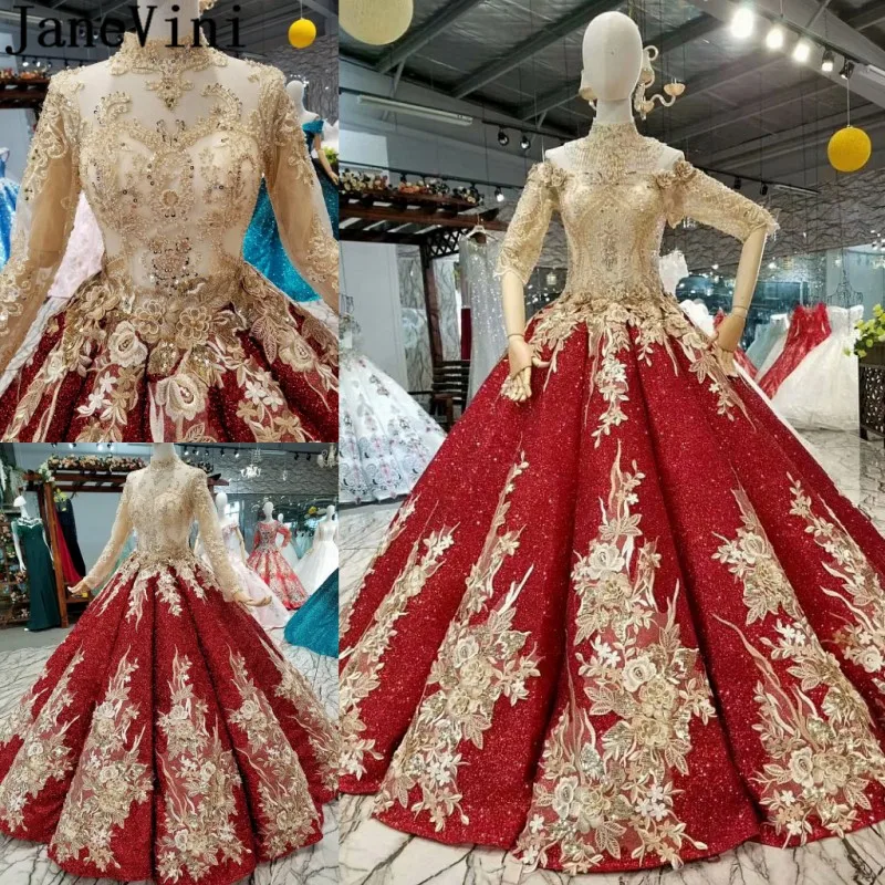 JaneVini арабское мусульманское бургундское Свадебное Платье С Блестками Бисером