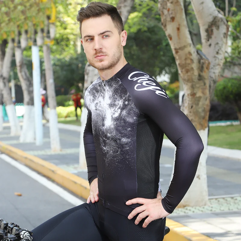 Мужские велосипедные рубашки CHEJI черные эластичные с длинными рукавами на молнии