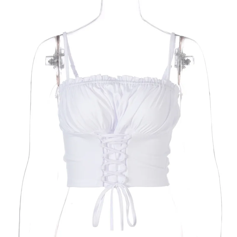 

2020 summer new women's lace up fold waist sexy suspender vest