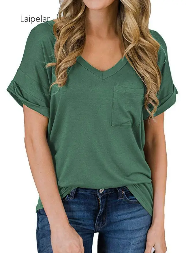 

High Quality T-shirt Women Cotton Elastic Basic Plain Tshirt Women with Pocket Short Sleeve Tops Harajuku Streetwear Cropped Tee