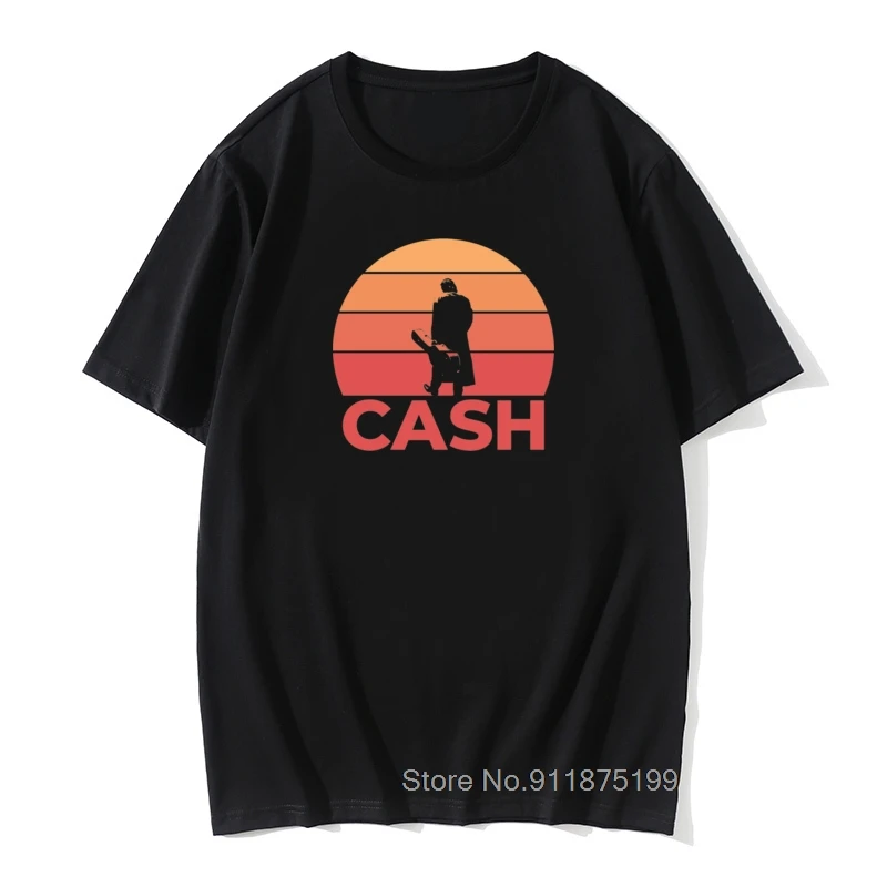 Johnny Cash Sunset T Shirt for Men Classic Guitar Artist Music Tshirt Father Tees Cotton Fabric Short Sleeve T-shirts XXL