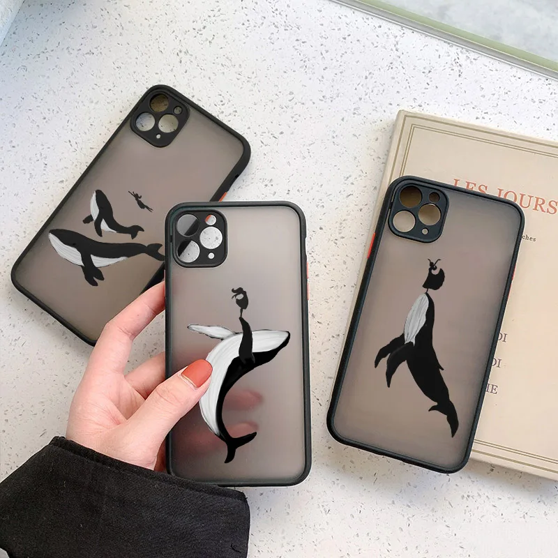 

Whale and Dancing Girl Camera Protection Phone Cases For iPhone XR XS Max X 11 12 13 Pro Max 8 7 Plus SE 2 Shockproof Back Cover