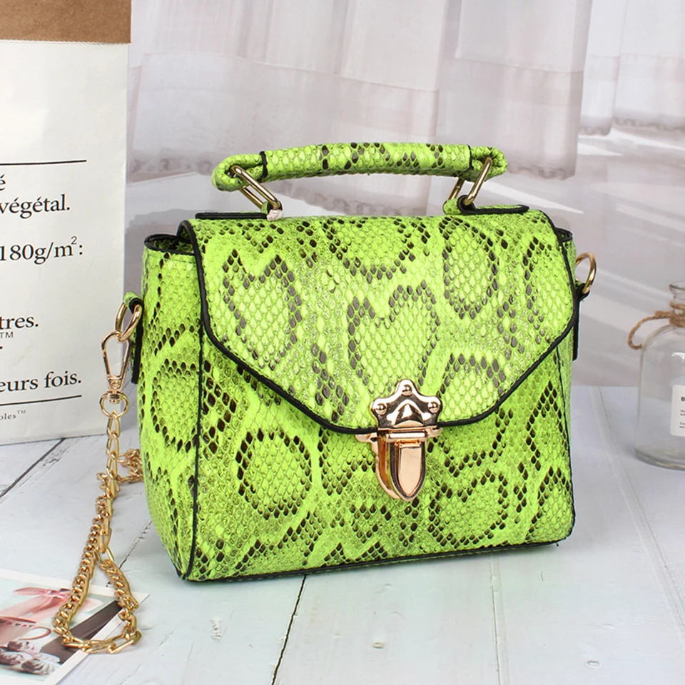 Сумки через плечо для женщин неоновая зеленая змея кожа сумка-мессенджер PU сумки