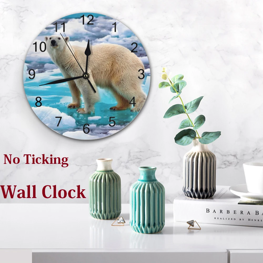 Круглые Настенные часы с рисунком медведя животного цифровой циферблат