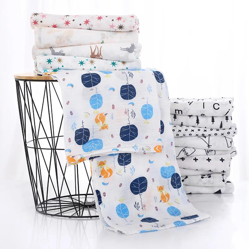 

Newborn Baby Printed Swaddling Towel For Receiving Cotton Double-layer Gauze Wrapping Blanket 120*12CM Kids Accessories