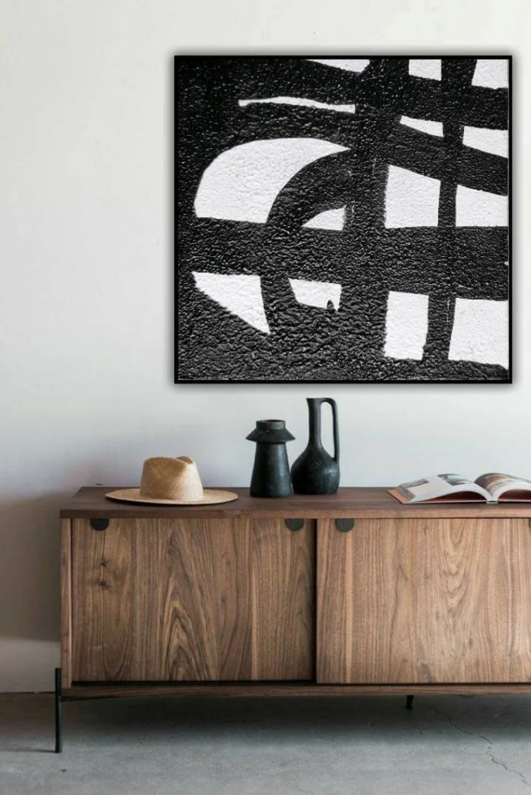 

Decor Acrylic Painting On Canvas Geometric Black And White Abstract Painting Minimalist Art Mid Century Modern Wall Art Art