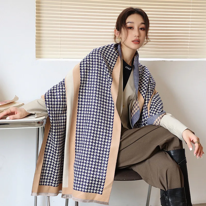 

Houndstooth Double-sided Imitation Cashmere Scarf Thick Blanket Women Scarves and Shawls Bufanda Pashmina Neckerchief Foulard