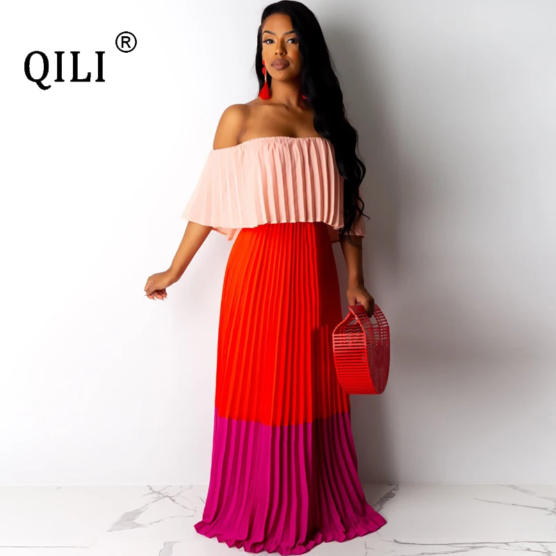 QILI женское летнее плиссированное платье с оборками в стиле бохо