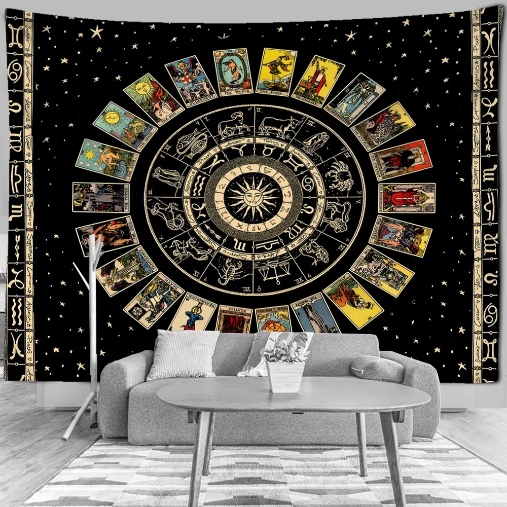 Гобелен Мандала Таро настенный Зодиак астролябический солнце и луна Фон Ткань