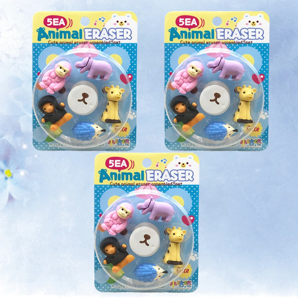 

15Pcs Animal Erasers Lovely Cartoon Stereo Detachable Pencils Eraser Removable Learning Stationery(Random Color)
