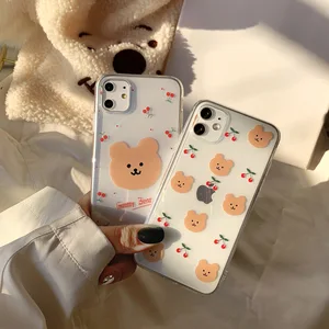 retro cherry bear letters couples cute phone case for iphone 13 12 11 pro xs max xr case silicone cover for iphone 7 8 plus case free global shipping