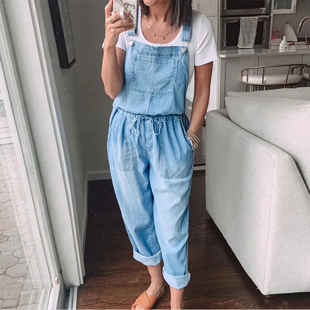 Комбинезон Женский джинсовый на завязках Модный повседневный свободный Ромпер