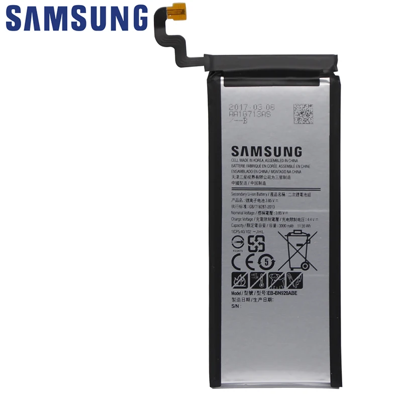 Samsung телефон Батарея EB-BN920ABE 3000 мА-ч для samsung Galaxy Note 5 N920 N920A N920T N920I N920G N920V N9200 N9208