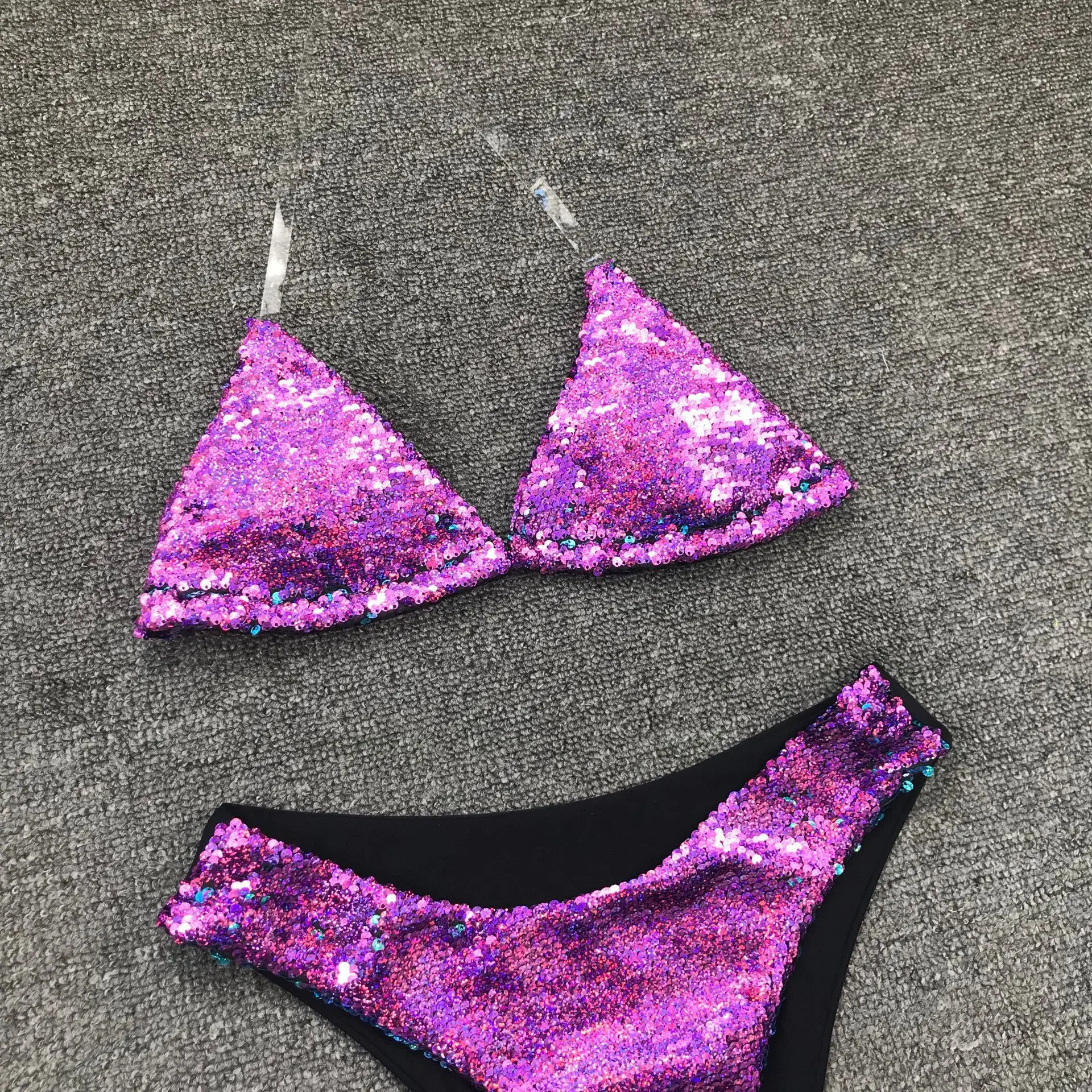 Сексуальный блестящий треугольный купальник с блестками для женщин бикини 2020