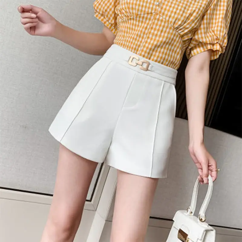 

2021 Summer high waist shorts for women fashion korean office work wear short femme black ladies shorts wide leg suit shorts