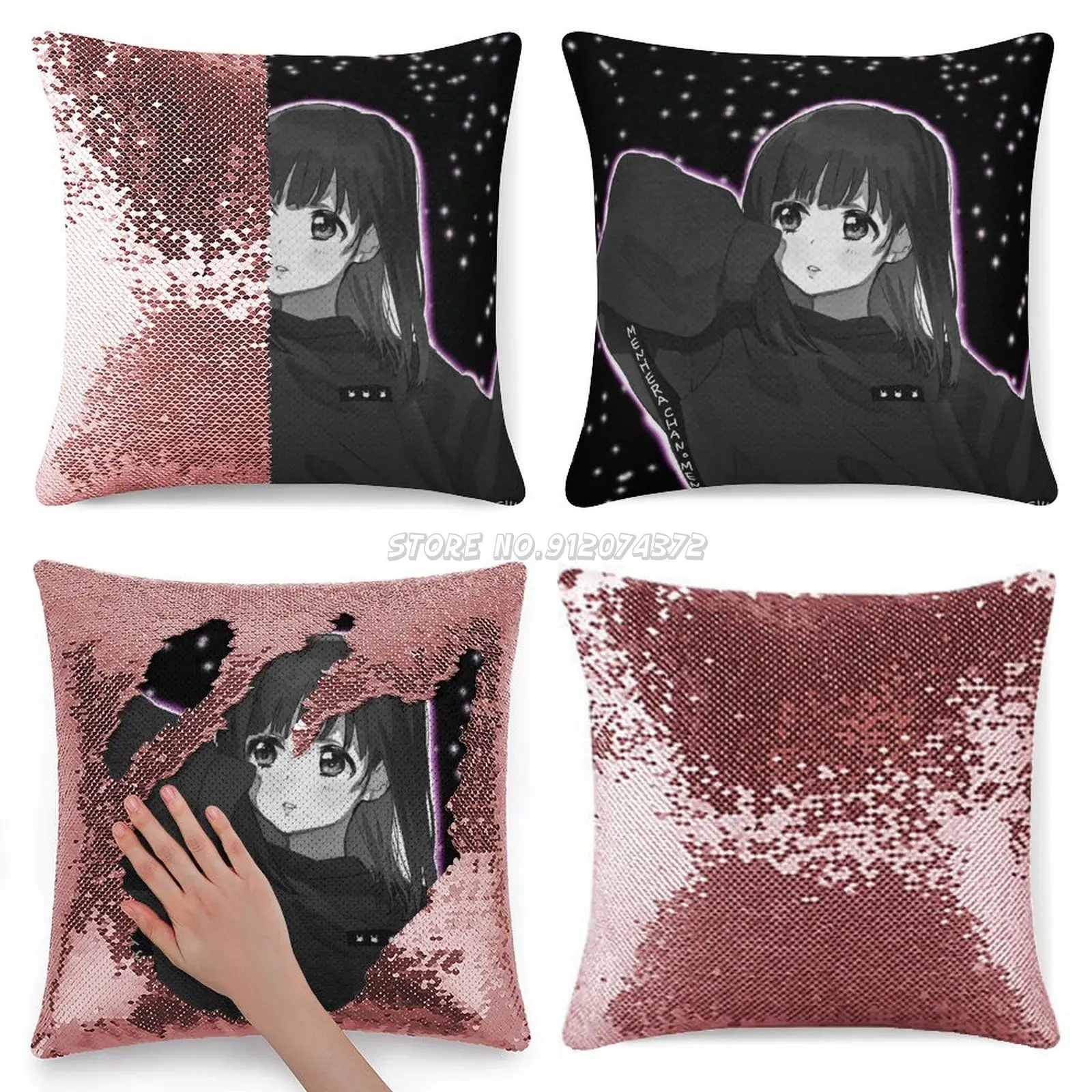

Cute Animegirl! Sequin Pillowcase Glitter Pillow Case for Sofa Decorative Party Anime Girls Pink Salmonpink Animegirl Cat Catgir