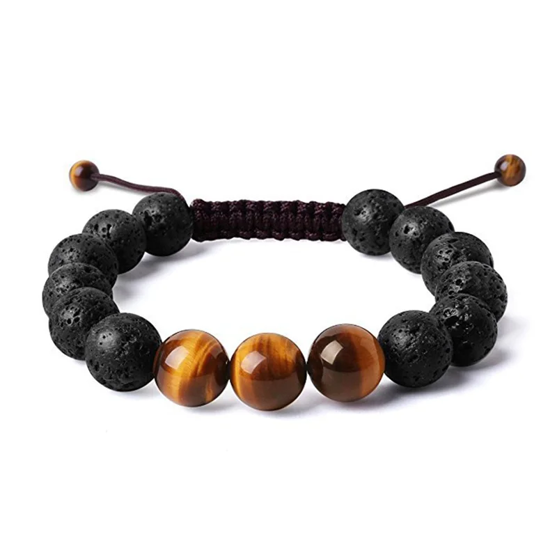 12 мм Тибетский браслет из тигрового глаза вулканического камня Mala ювелирные
