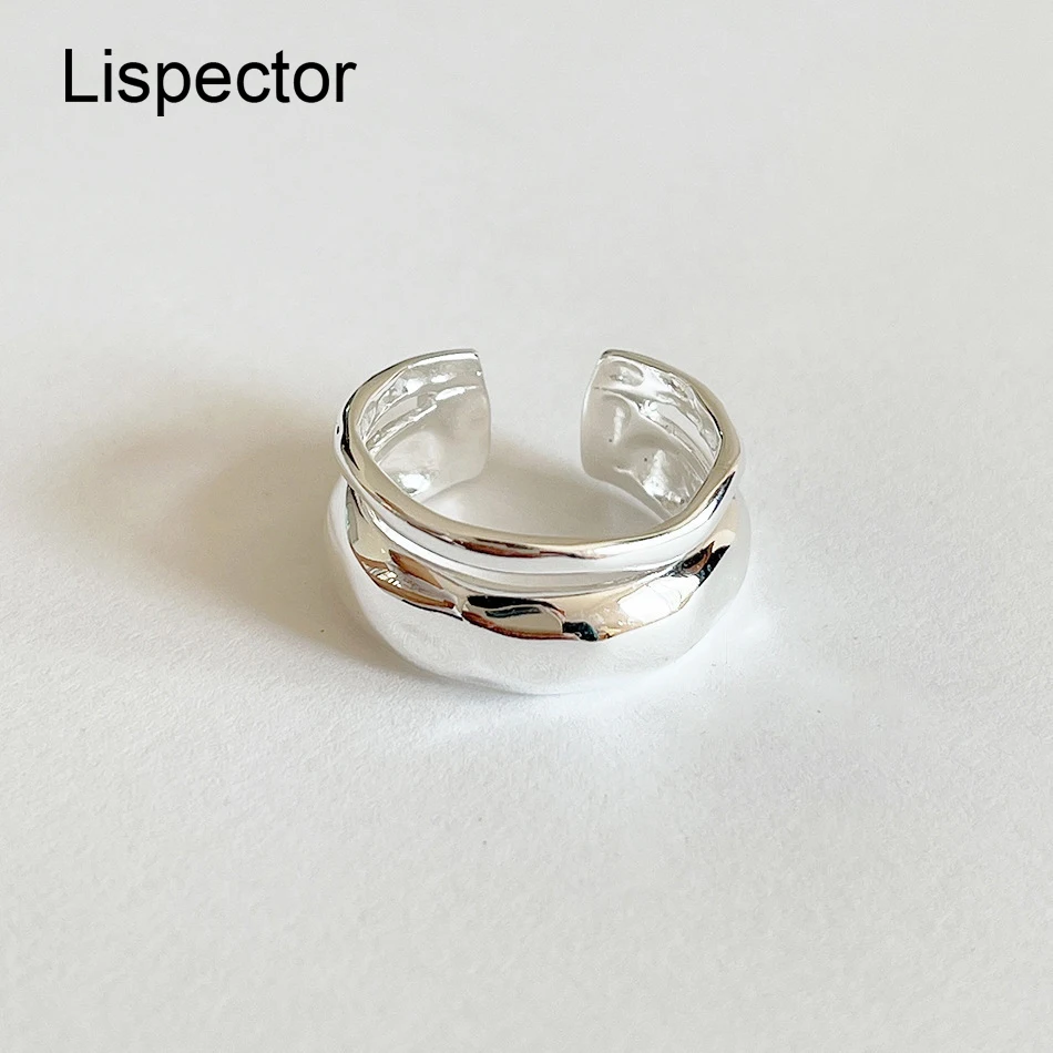 

Lispector 925 Sterling Silver Korean Double Layers Hollow Rings for Women Minimalist Irregular Geometric Ring Female Jewelry
