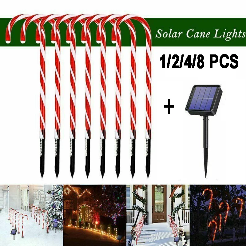 

New Solar Power Christmas Candy Cane Lights Solar Lawn Lamp Outdoor Solar Lights LED Xmas Decor Garden Pathway Yard Lawn Lights