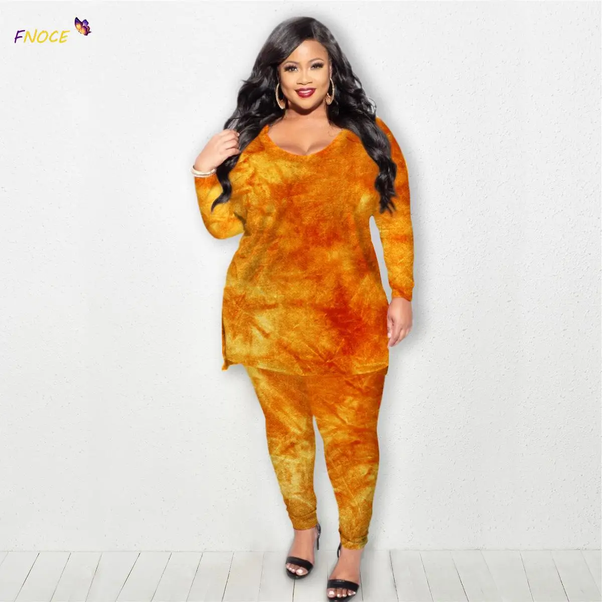 

FNOCE Women Clothing Sets Plus Size Large Two-Pieces Urban Casual Suits 2021 Autumn Winter New Flannel Sports Fashion Tie-Dyed