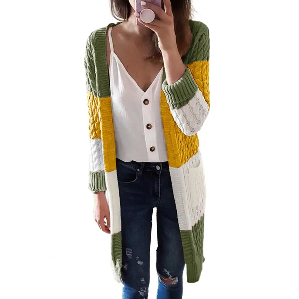 

Женский вязаный кардиган, Свободный кардиган с длинным рукавом, цветные переплетенные узоры, уличная одежда, 2021