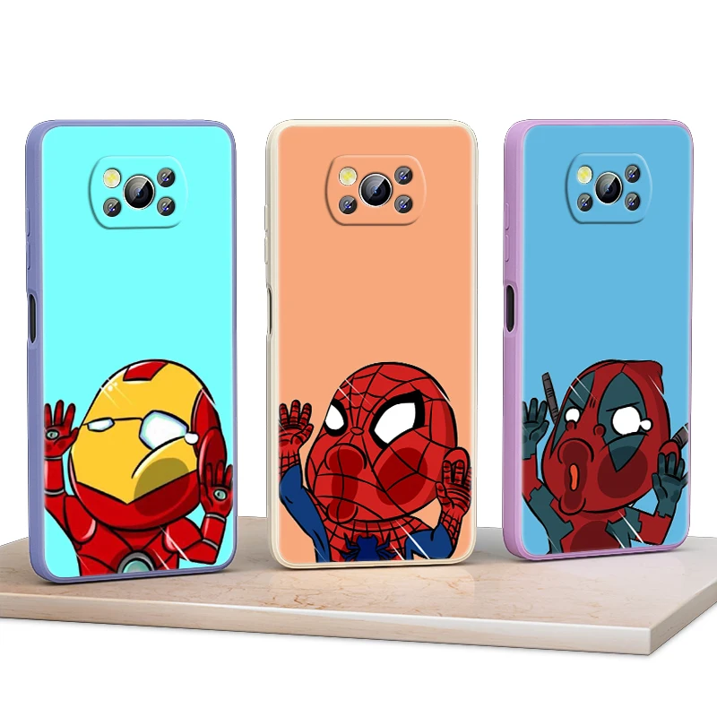 

Marvel Avengers Cartoon Heros For Xiaomi POCO F3 11T Mix4 10S X2 10 M2 M3 Lite F3 Pro 5G Liquid Silicone Soft Cover Phone Case