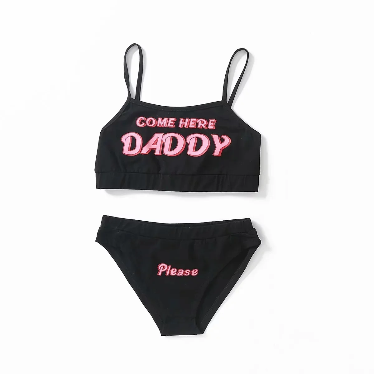 

2020 Two piece set Fashion COME HERE DADDY Letter Print Tank Top Sexy Sleeveless Summer Harajuku Kawaii Cropped Feminino Bikini