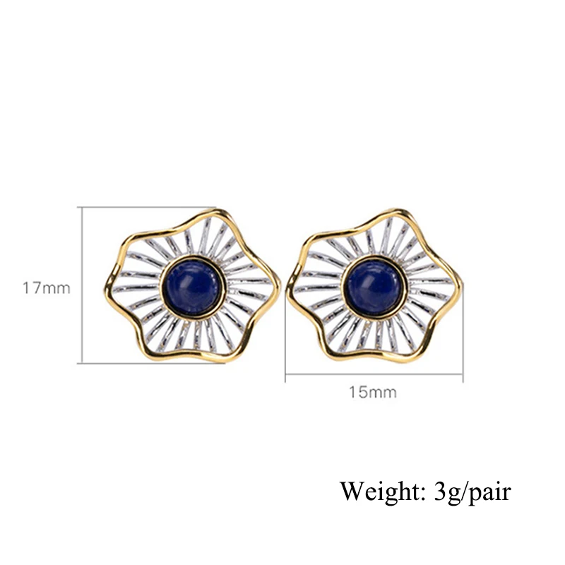 

V.YA S925 Sterling Silver Gold-Plated Natural Lapis Lazuli Earrings Simple Small Hollow Flower Earrings for Women Men Jewelry