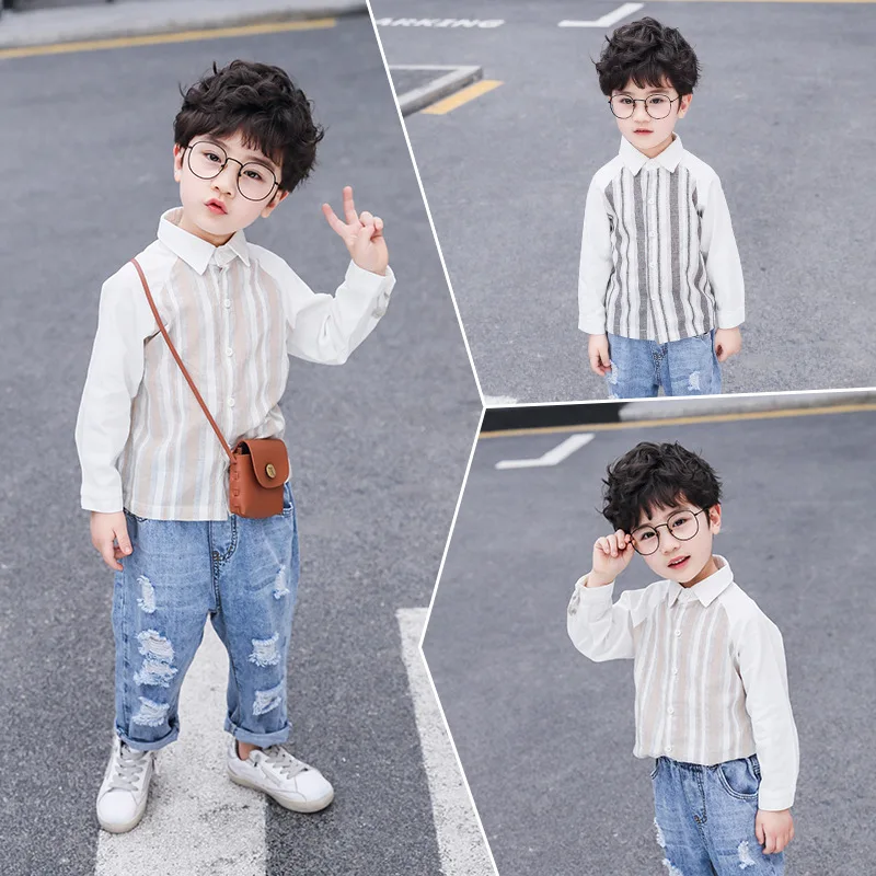 ActhInK/рубашка в полоску с длинными рукавами из 2019 хлопка детские рубашки отложным