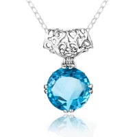 szjinao necklace pendant women blue topaz colgantes mujer moda gemstones flower carve 100 925 sterling silver fine jewelry