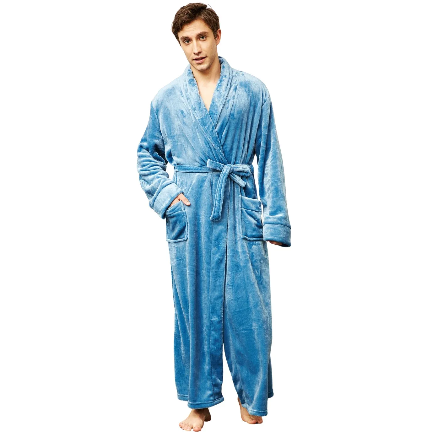 

Grande longa flanela amantes robe kimono vestido sleepwear casual masculino pijamas camisola outono inverno engrossar casa roar