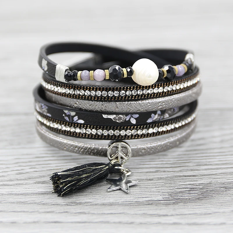 Браслет женский STRATHSPEY из белой кожи с натуральным камнем многослойный весенний