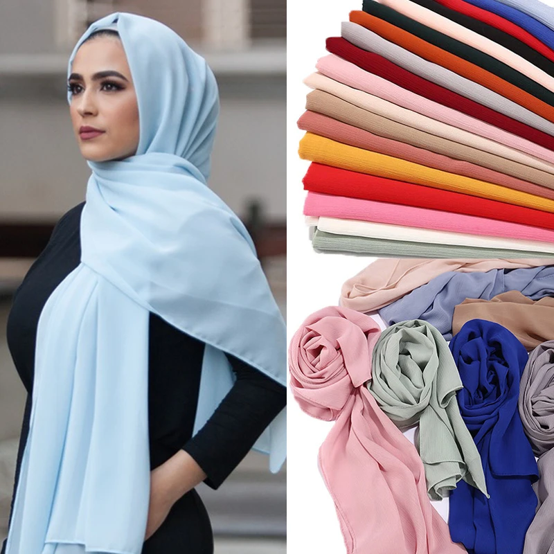 

2021 Fashion Women Solid Chiffon Headscarf Ready To Wear Instant Hijab Scarf Muslim Shawl Islamic Hijabs Arab Wrap Head Scarves